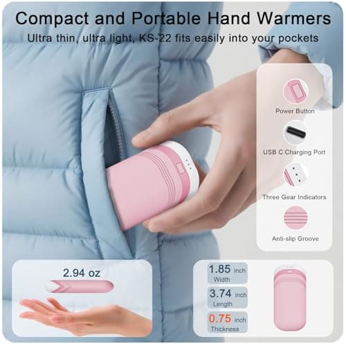 Rechargeable Hand Warmers 2 Pack,Double-Sided Heating,USB Quick Charge,Electric Portable Pocket Hand Warmer for Outdoor,Hunting,Golf,Camping,Warm Gifts (Pink) — view 6