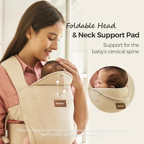 Momcozy Newborn Carrier for 0-12M/3.2-11.3kg, Waist 64-127cm, Cotton Khaki — view 6
