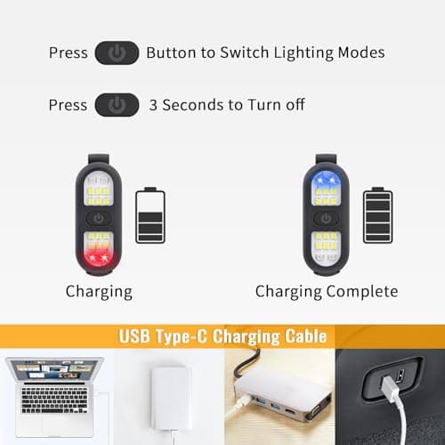 Clip on Flashlight, Running Light for Runners Rechargeable Safety Lights for Walking at Night Hands Free Flashlight Portable LED Work Light Warning Flashing Camping Hiking Walking Dog Black — view 5