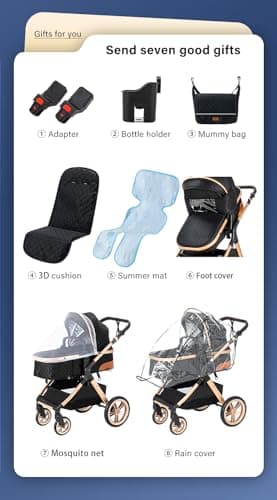 YAZOCO 3 in 1 Prams, Pushchair with Height Adjustable Handle, Travel System Pram with Changing Bag, Baby Stroller with Aluminum Frame for Newborn 0-4 Years (XX1 Blue) — view 2