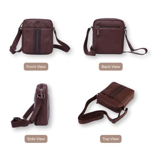 WASAMA Full‑Grain Leather Messenger Bag for Men, Crossbody Shoulder Sling Bag for Travel & Commute, 3 Zippered Pockets, Adjustable Strap (Medium) — view 5
