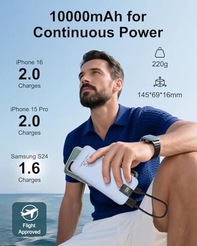 Odetrik Portable Charger 10000mAh 22.5W Power Bank, Fast Charging External Battery Pack with 3 Outputs & 2 Input, Type-C In/Out, LCD Display Slim Portable Phone Charger for Smartphone, Tablets (Blue) — view 6