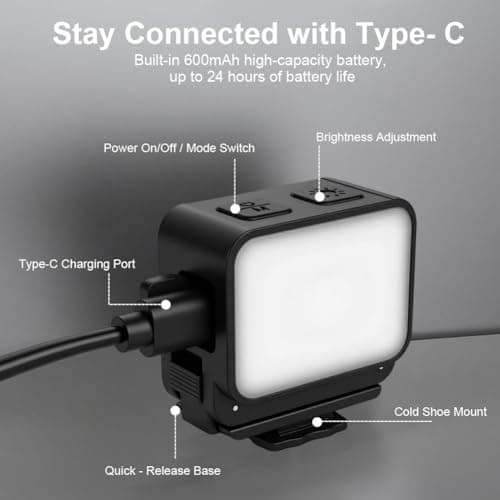 AOOSU Mini LED Action Camera Video Light, Dimmable Camera Light Portable Magnetic Photography Lighting IPX4 Waterproof 3 Color Temperatures 4 Brightness Levels Essential Vlogging Accessories — view 4