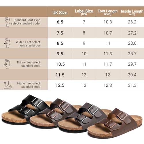 FITORY Mens Leather Sandals, Cork Footbed Slides for Summer Black Size 8.5 — view 6