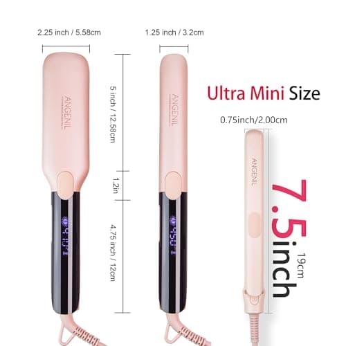 ANGENIL Ultra Mini Titanium Ceramic Flat Iron for Short Hair, Mini Dual Voltage Hair Straightener 1.8 cm, Small Pink Flat Irons Anti-Scald Silicone Heat Resistant, Adjustable Temp (140℃- 160℃ -190℃) — view 6