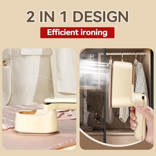 Unbbty Clothes Steamer, 2-IN-1 Travel Steamer for Clothes, Powerful steamer clothing for Travel, 1100W, Fast Heat-up, 3 Steam Levels Output, Handheld Steamer for Clothes (Light Yellow) — view 3