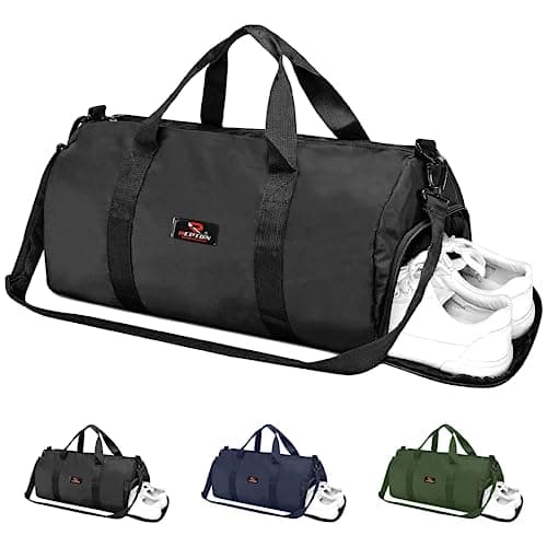 Gym Duffle Bag 30L with Shoe Compartment, Foldable Waterproof Sports Holdall for Men & Women, Lightweight Travel Gym Bag with Shoes Wet Pocket & Shoulder Strap (Black)