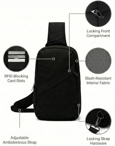 Anti Theft Classic Crossbody Baby Carrier, RFID Blocking, Cut Resistant with Lockable Zippers for Travel & Daily City Use, Black, 9 x 18 x 36 cm, Crossbody Sling — view 2