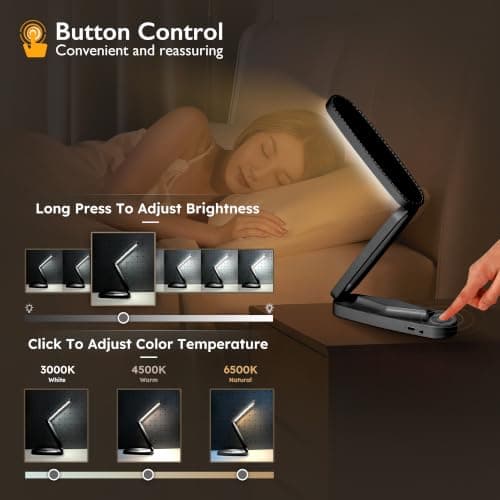 Overcomo Small LED Rechargeable Portable Foldable Wireless Desk Table Lamp — view 4