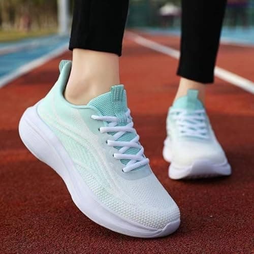 Womens Walking Trainers Flat Shoes for Women UK Sports Shoes Spring Summer Autumn New Breathable Fashion Outdoor Lightweight Comfortable Running Travel Walking Trainer Womens Mint Green 4.5 — view 5