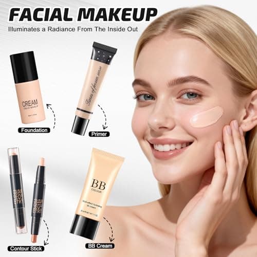 Makeup Set with Travel Bag, All in One Make Up Starter Kit for Teenage Girls, Makeup Gift Set for Women, Makeup Bundle Includes Primer BB Cream Foundation Eyeliner Mascara Eyeshadow Palette Lip Gloss — view 4