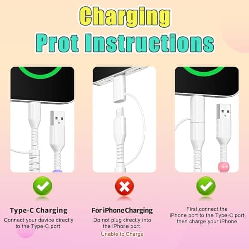 Coolden Multi Charger Cable 2 in 1 USB to USB C Cable for iPhone Charger Cables Fast Charge 60W 3.3FT Girls Cute Beaded Phone Charger Cables for iPhone 17 16 15 14 13, Galaxy S25 S24, iPad-Colorful — view 4
