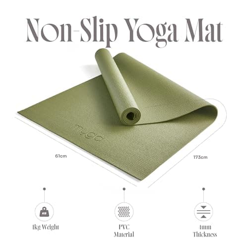 Myga Yoga Starter Set – Yoga Mat, 2 Yoga Blocks & Strap with Metal D-Ring – Non-Slip Yoga & Pilates Kit for Home Workouts & Fitness – Lightweight & Durable | 173cm x 61cm x 4mm (Moss) — view 3