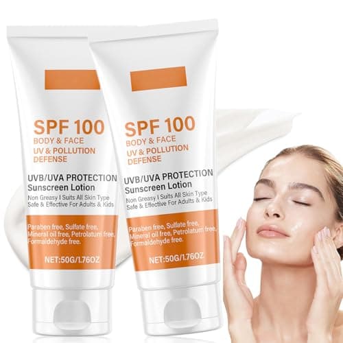 2Pcs Sunscreen SPF 100, Lightweight Face Sunscreen with UV Protection