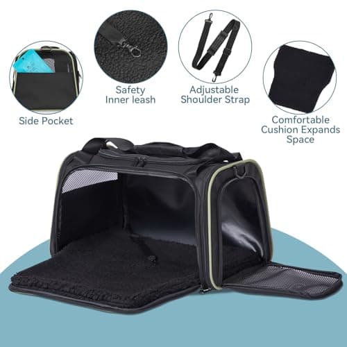 PETSFIT Cat Carrier for Kitten, Pet Carrier Airline Approved with Extendable Mat, Cat Travel Carrier Under 12 Lbs, Black — view 2