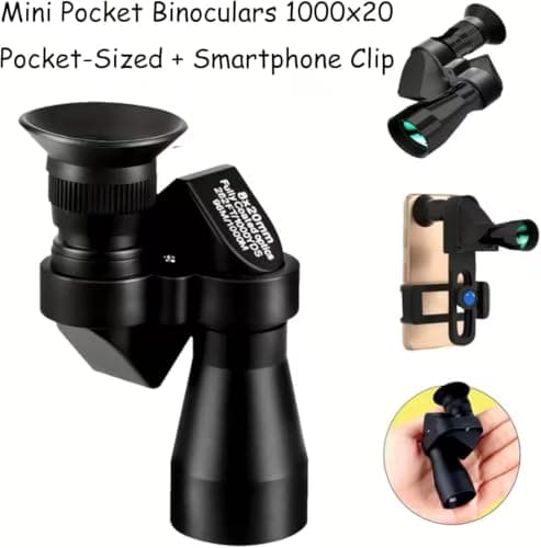 Mini Pocket Binoculars with Smartphone Clip, 1000x20 Compact Focus (A) — view 2