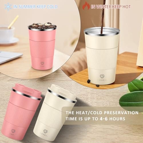 CS COSDDI Travel Mugs, Insulated Coffee Cup with Leakproof Lid - Reusable Coffee Cups Travel - Car Coffee Cup - Stainless Steel Coffee Mug for Hot and Cold Water(C09 Sand, 380ml) — view 4