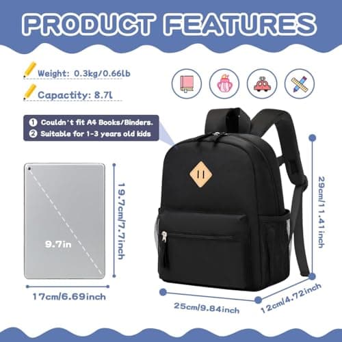 QIXIHU Toddler Backpack for Boys Girls, 12'' Mini Preschool Backpack for Kids Age 2-4 Years Old Small Toddler Bookbag for Kindergarten with Chest Buckle and Reflective Strip — view 3