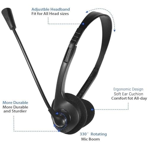 OrcoW USB Headsets with Microphone Noise Cancelling Mic & Audio Controls,PC Headsets Adjustable Headband Earphone Wired Stereo Computer Headphone for Call Center/Office/Online Course/Conference Calls — view 5