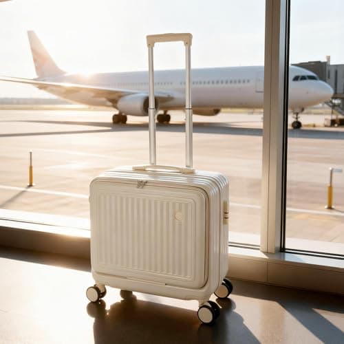 GREENSAPPIRE 18 Inch Carry-On Luggage with Dual Laptop Compartments – Lightweight ABS+PC Hard Shell Suitcase with TSA-Approved Lock, Smooth 4-Spinner Wheels, Durable Travel Case for Air Travel (White) — view 2