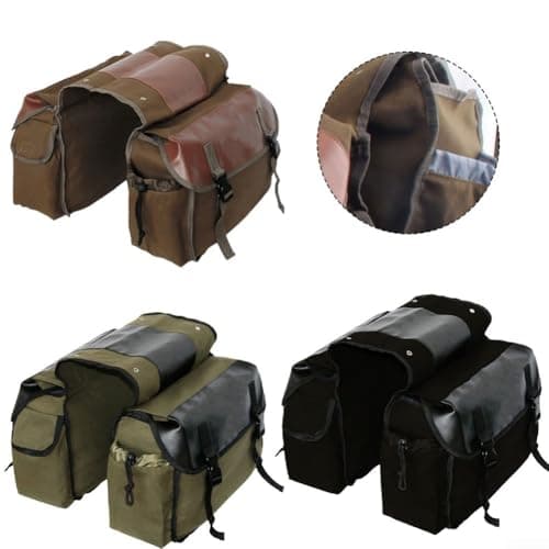 Canvas Rear Rack Bag Vintage For Pannier with Leather Stitching, Large Capacity Commuter Cycling Storage for Bike or Motorcycle Luggage Carrier, Quick Install Side Pocket Gear(Camel) — view 2