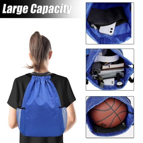 SUJIBHI Drawstring Bags Unisex Waterproof Sports Bag Swim PE Bags Drawstring Gym Bag for School Sports Swimming Gym Travel Beach (Blue) — view 4