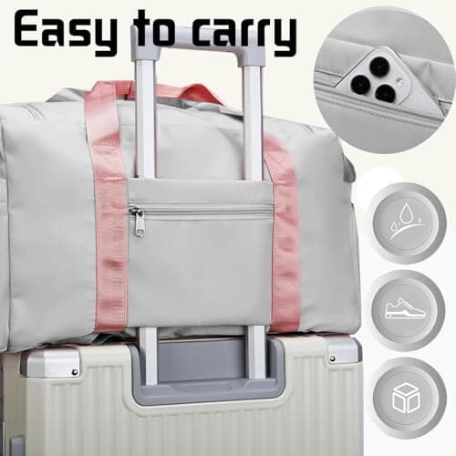 YOUYIKE Sports Bag for Women and Men, Sports Gym Bags, 42L Waterproof Travel Bag, with Shoe Compartment and Wet Pocket, Large Holdall, Cabin, Gym Bags, for Travel, Fitness, Sport, Gray + Pink — view 5