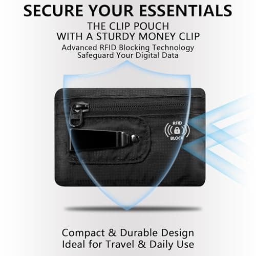 KOSMCCO RFID Blocking Clip Stash Pocket, Compact Hidden Travel Belt Wallet for Cards & Cash - Slim Pickpocket-Proof Design for Everyday Carry, Black, Medium (3.5x5.2"), Low Profile — view 3
