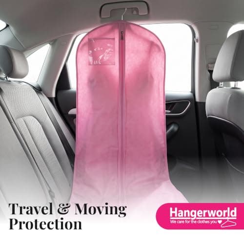 Hangerworld Breathable Dress Cover for Evening Dresses 183 cm Pink Garment Bag Wedding Dress — view 5