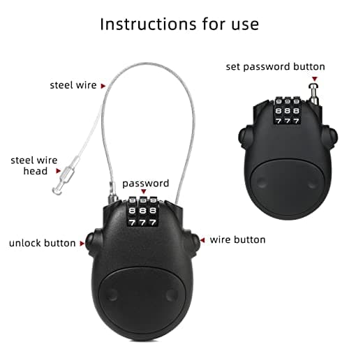 NBYT Luggage Locks Wire Combination Lock Cable Retractable for Multiple Travel Cases, Cycling Helmets Adjustable Cable Lock with Scratch-Resistant Ideal for Strollers, Playground Sports Bags — view 4
