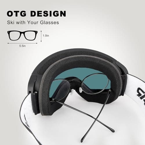 Vgooar OTG Ski Goggles with Magnetic Detachable Lens, Frameless Cylindrical Lens Ski Goggles - Anti-Fog and UV400 Protection Skiing Goggles for Men and Women(Red) — view 3
