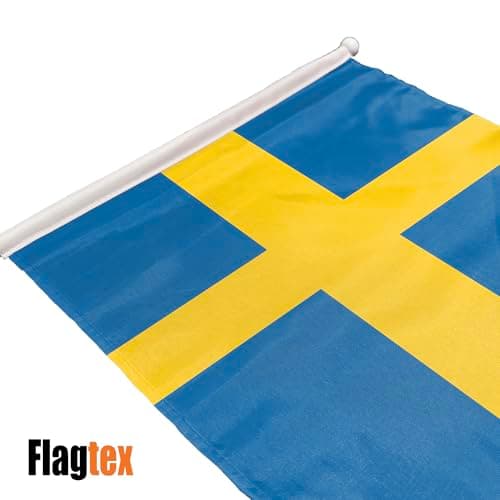 Flagtex Sweden Pack of 2 Hand Waving Flag (9x6 Inch) - Premium Wooden Stick Hand Flag 9x6 Inch Natural Wood Pole European Blue Yellow Nordic Cross Flag Events Parades Celebrations — view 2
