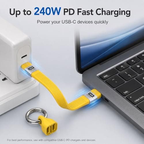 LANQEAOR USB C to USB C Cable 240W Rated, Short Keychain PD Lead, Yellow — view 6