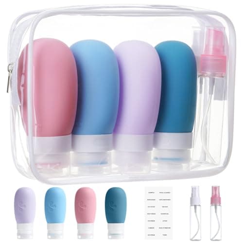 OSDUE Silicone Travel Bottle, 7 Pack Set 90ml Squeezy Travel Bottles Leak Proof Refillable Squeezable Containers Pots for Lotion Liquid Shampoos Soap and Toiletries