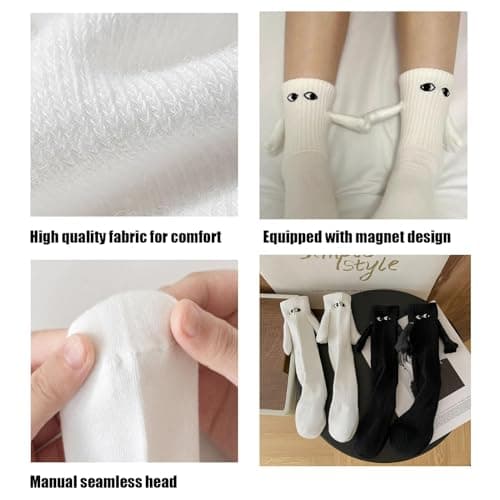 LPMXYW 2 Pairs Magnetic Socks Hand In Friendship Special Gifts for Women Men Holding Hands Hold Funny Magnet Novelty Socks(Black,White), M-XL (202371137UKDZL) — view 3