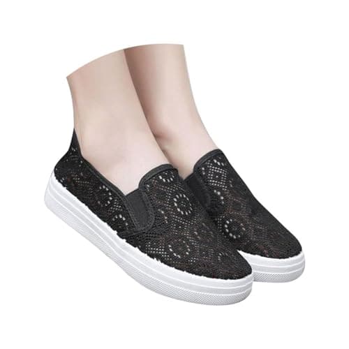 Womens Slip On Mesh Casual Shoes Summer Breathable Platform Low Top Flat Walking Shoes Lightweight Non Slip Comfort Fashion Hands-Free Trainers Outdoor Beach Travel Ladies Footwear Black — view 4