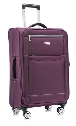 DK Luggage Ultra Lightweight Only 2.9kg Medium 24 Inch Soft Shell Suitcase, 4 Wheel Spinner, Checked Luggage, 15kg–20kg Capacity, Expandable Travel Case (WLS Purple, Medium)