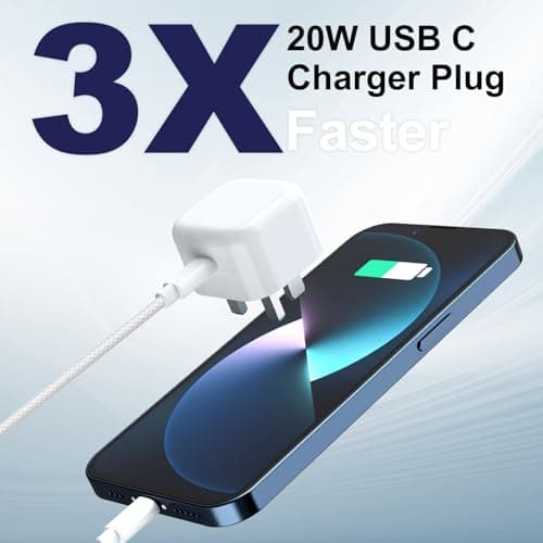 For iPhone 17 16 15 Fast Charger, 20W PD USB C Charger Plug with Nylon usb c Cable 3M for iPhone 17 16 15 Pro Max/Pro/Air/iPad/Samsung S25,USBC UK Power Adapter usb c Power Adapter Fast charger Plug — view 2