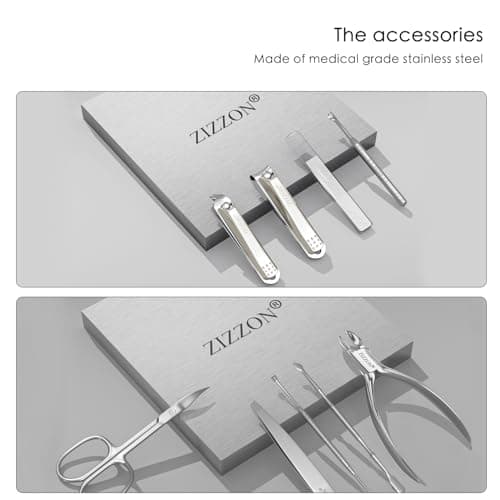 ZIZZON Manicure Set Professional Stainless Steel Toenail and Fingernail Clippers Set 9 in1 Pedicure and Grooming kit with PU Leather Case (Orange) — view 4