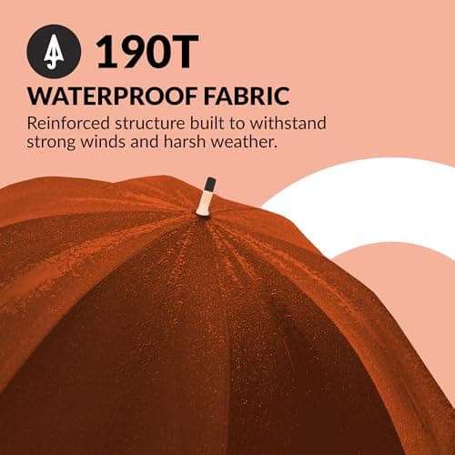 Jollybrolly Large Umbrella Orange| Wooden Walking Stick Umbrella, Crook Handle Large Canopy for Sun Protection Rainproof | Strongest Windproof Travel | Mens Umbrella Waterproof Long Stick — view 3