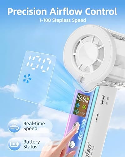 4-in-1 portable spray handheld fan,Extra-large battery USB rechargeable spray fan,Adjustable 1-100 Speed,mini fan,foldable personal fan,LED display,for Travel/makeup/Outdoor/Camping/concert(White) — view 4