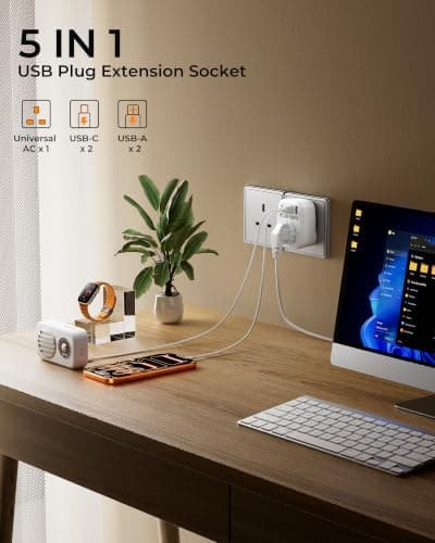 LENCENT World To UK Plug Adapter with 2 USB-C & 2 USB-A Ports, 13A Fuse — view 2