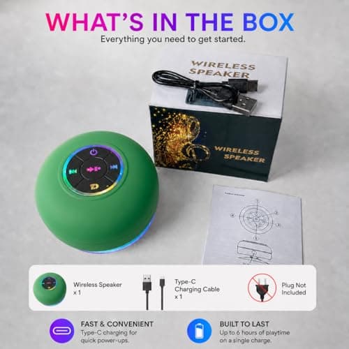 Bluetooth Shower Speaker with LED, Portable Wireless Mini Speaker (Green) — view 4