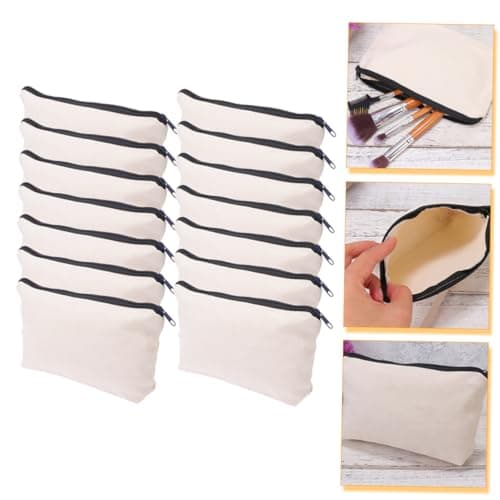 Alipis Canvas Zipper Pouch 14pcs White Blank DIY Travel Storage — view 2