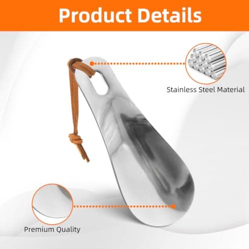 2 PCS Stainless Metal Shoe Horn Small 10cm with Brown Rope for Travel — view 4