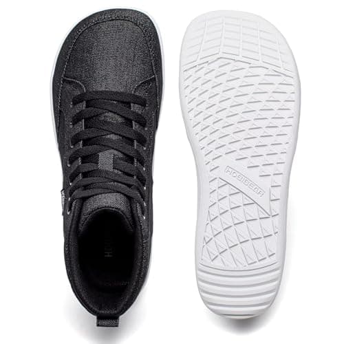 HOBIBEAR Women Wide Toe Box Barefoot Sneakers High Top Trail Running Canvas Shoes Zero Drop Sole Minimalist for Outdoor Casual Gym Hiking Trekking Travel Training Walking Jogging Black White — view 5
