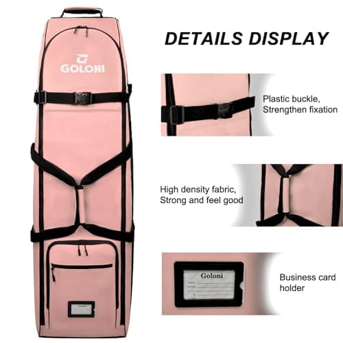 Heavy Duty Oxford Wear-Resistant Soft-Sided Golf Club Flight Bag with Wheels,Pink — view 6
