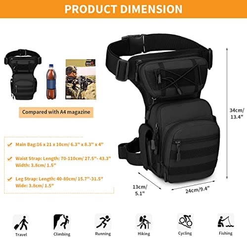 Huntvp Drop Leg Bag Thigh Bag Motorcycle Waist Bag Utility Belt Leg Bags Cross Over Hip Pack Pouch for Women Men Motorbike Metal Detecting Accessories Cycling Hiking Traveling Camping — view 2