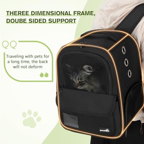 Pecute Cat Backpack, Breathable Pet Carrier With Scientific Zoning, Black — view 4
