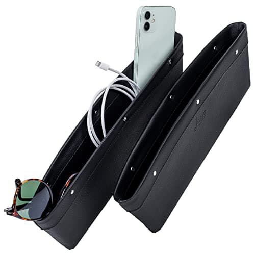 Lusso Gear 2 in 1 Car Seat Gap Organizer | Universal Fit | Storage Pockets Adjust | 2 Set Car Seat Crevice Storage Box | Helps Reduce Distracted Driving & Holds Phone Money Cards Keys Remote